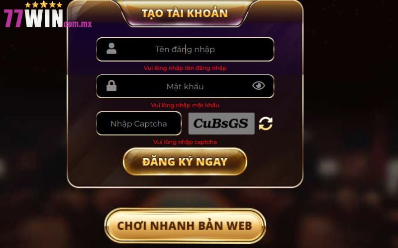 Đăng ký 77win để chơi game cá cược